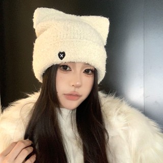 🔥首藝優家屋 🔥日系貓耳朵毛絨針織帽秋冬季保暖帽子女2023新款大頭圍學生毛線帽