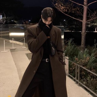 風衣外套男 長版外套男 大衣外套男 美拉德大衣中長款 寬鬆韓版休閒墊肩毛呢大衣百搭冬季