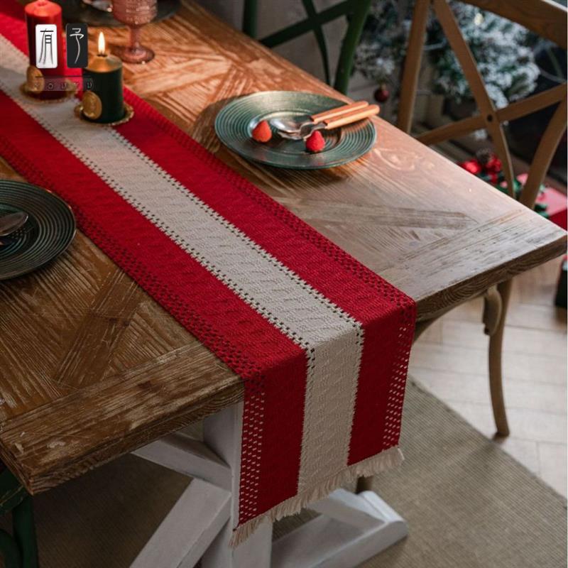 [有予]聖誕桌布 派對裝飾廚房長桌旗 聖誕紅色桌布 新年桌墊 流蘇桌xpgjc