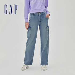Gap 女裝 工裝風寬鬆中腰直筒牛仔褲-水洗藍(570930)