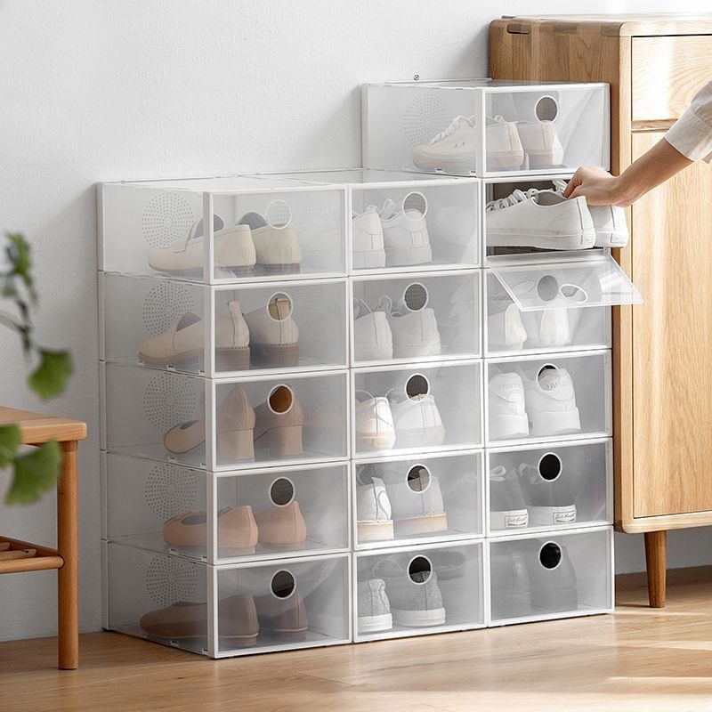 純白鞋盒 宿舍 整潔 乾淨 簡約 透明 加厚 塑料 抽屜式 鞋盒 可疊加 收納盒 純白 日本 鞋子 鞋櫃