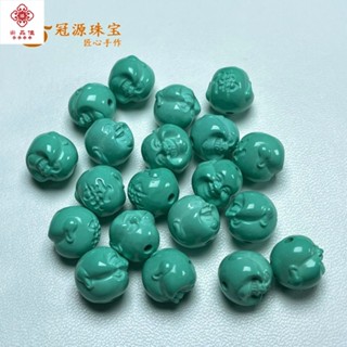 天然原礦彌勒佛高瓷綠松石精工雕散珠桶珠鼓隔珠文玩DIY配珠佛珠