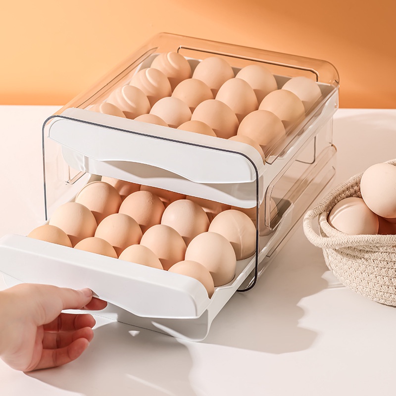 凱美☑32格雞蛋盒冰箱雞蛋收納盒抽屜式收納雙層抽拉式盒放雞蛋保鮮大容