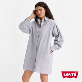 Levis 長版寬鬆落肩條紋襯衫洋裝 / 打摺寬袖 女款 A6743-0003 熱賣單品