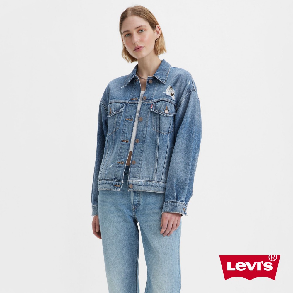 Levis 90年寬鬆版牛仔外套 / 精工破壞工藝 / 淺藍色 女款 A1743-0038 熱賣單品