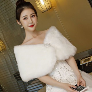 禮服披肩 新娘婚紗毛披肩女冬季結婚保暖百搭白色鬥篷旂袍外套紅色大碼披風 OPWS