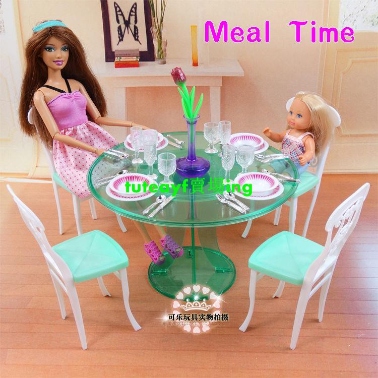 （現貨)現貨芭比娃娃外貿仿真家具餐廳餐桌椅子套裝 30厘米6分娃場景玩具禮物