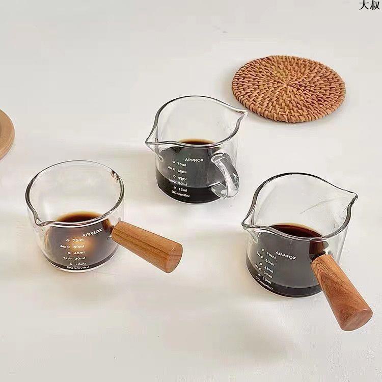 小杯✨ 創意木把小奶盅玻璃小奶鍋醬汁碟木柄奶罐迷你調味蘸料碟咖啡器具
