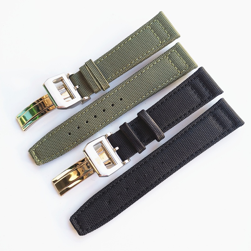 李氏錶帶 20 21 22mm軍綠黑色帆布尼龍錶帶代用萬國IWC馬克十六葡萄牙系列時尚個性選
