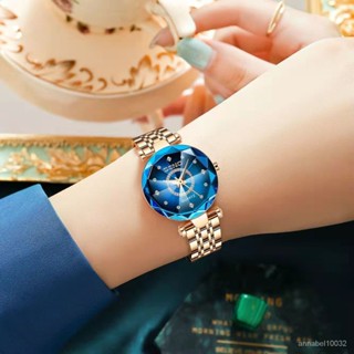 高端奢華瑞士寶石藍個性全自動手錶女士防水女錶玫瑰金不銹鋼錶 QU9U