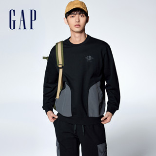 Gap 男裝 Logo純棉印花圓領大學T-黑色(876988)