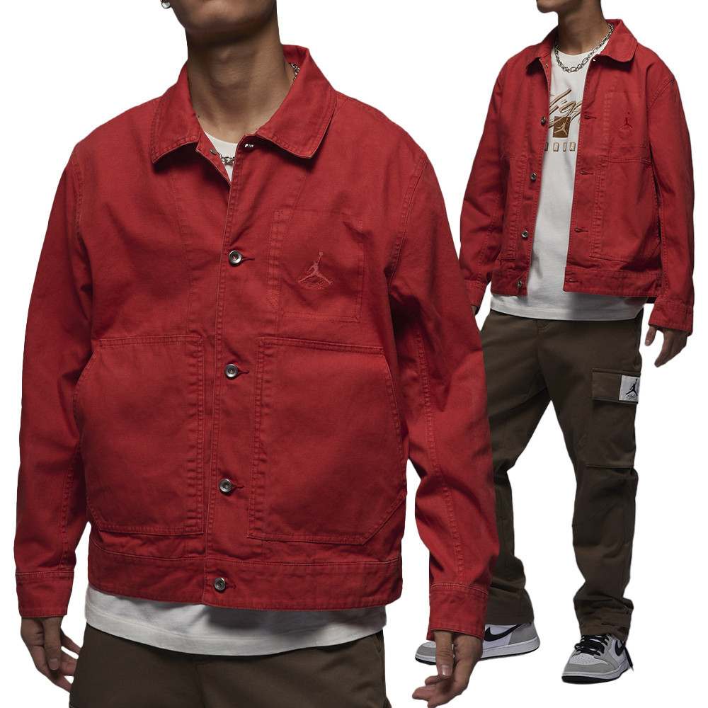 Nike Jordan Essentials Chicago 男 紅 水洗 做舊 襯衫 工裝 外套 FN4528-604
