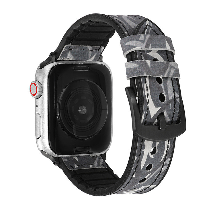【yxzp】適用蘋果手錶錶帶apple watch123456代硅膠貼頭層真皮瘋馬迷彩皮