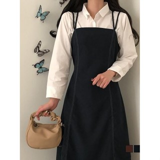 【Codibook】韓國 gifteabox 外縫線雙吊帶長洋裝［預購］長洋裝 牛仔洋裝 女裝