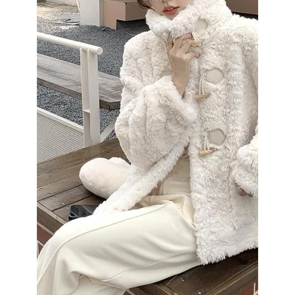 【Codibook】韓國 Wansmall 毛毛牛角釦外套 - jk24519［預購］大衣 毛絨外套 女裝