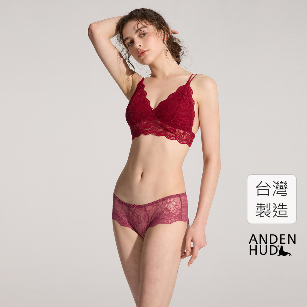【Anden Hud】Relationship．訂製蕾絲中腰三角內褲(莓紅-雙色蕾絲) 純棉台灣製