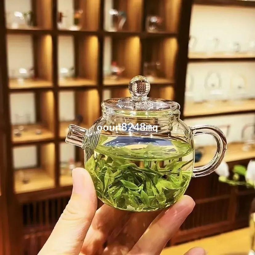 耐熱透明養生小茶壺 無鉛帶蓋綠茶壺 花茶綠茶功夫泡茶壺 帶把玻璃茶壺 玻璃泡茶壺 玻璃茶具 迷你花茶壺 把把壺