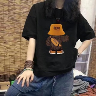 [Jaylee]純棉t恤 短袖T恤女 夏天衣服 寬鬆T恤 卡通小熊印花T恤 半袖上衣 短袖女 短袖上衣 t恤女 韓國