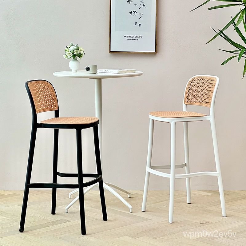 【免運】北歐 塑料仿藤編吧臺椅子戶外塑料高腳凳傢用吧椅網紅咖啡店高腳椅 椅子 凳子