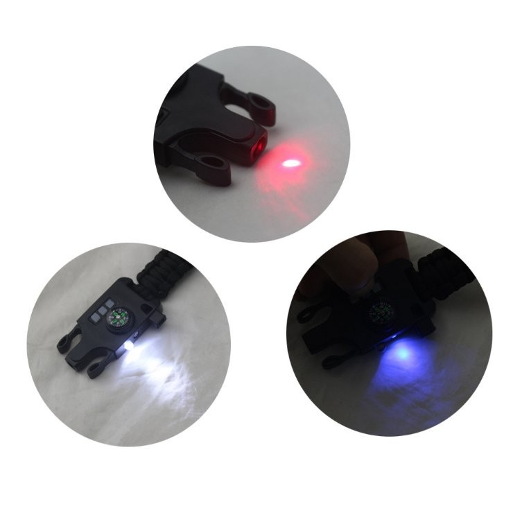 🔥客製/熱賣🔥戶外激光紅外綫SOS求生手鏈 可充電編織LED手電筒指南針求救手環 HRSP