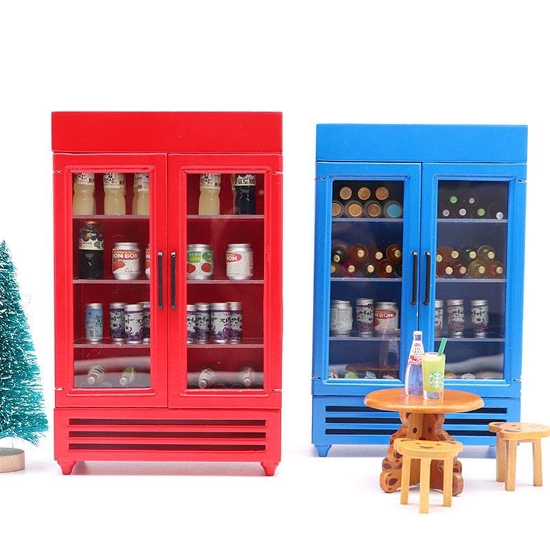 木棉花 實木雙門大冰箱 迷你仿真雙開門冰柜微縮冰箱玩具
