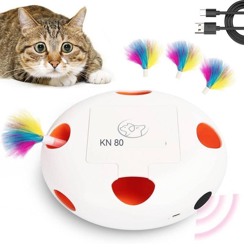 【台灣】電動貓玩具智能搞笑貓UFO交互式自動羽毛轉盤