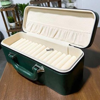 臺灣發貨 手鐲收納盒 多位首飾收納箱 家用手提箱 15位翡翠玉鐲拉鍊鎖咖色