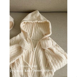 【Codibook】韓國 BEIDELLI 麻花連帽針織拉鍊外套［預購］拉鍊外套 女裝