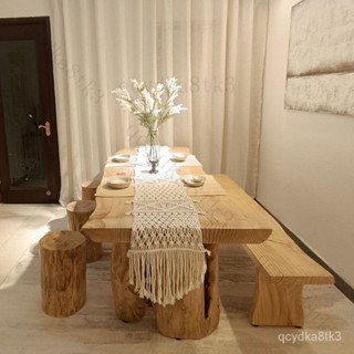 免運【可開發票】實木餐桌椅組閤簡約吃飯桌子長方形展示桌原木日式飯桌辦公泡茶桌