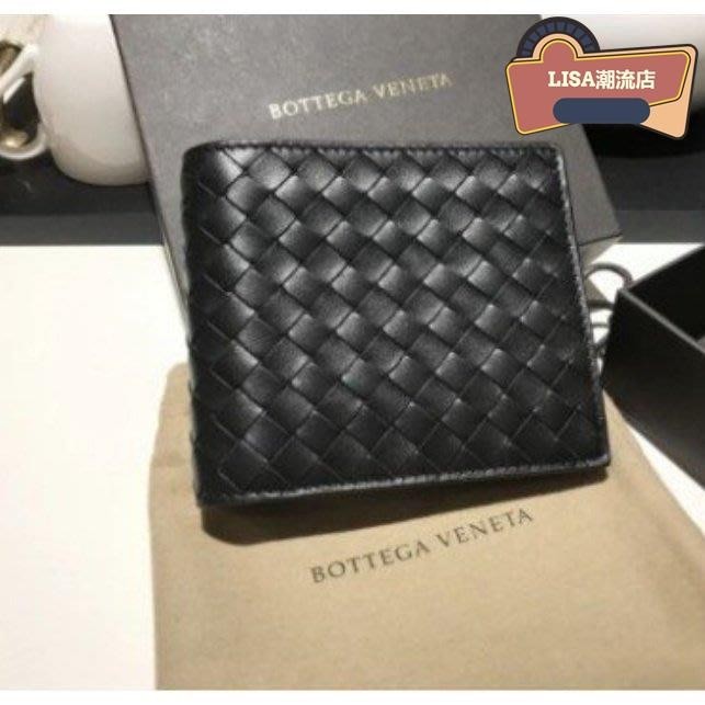 【二手】BOTTEGA VENETA BV 黑色 牛皮 編織 對折短夾 錢包 短夾 皮夾 零錢包 193642