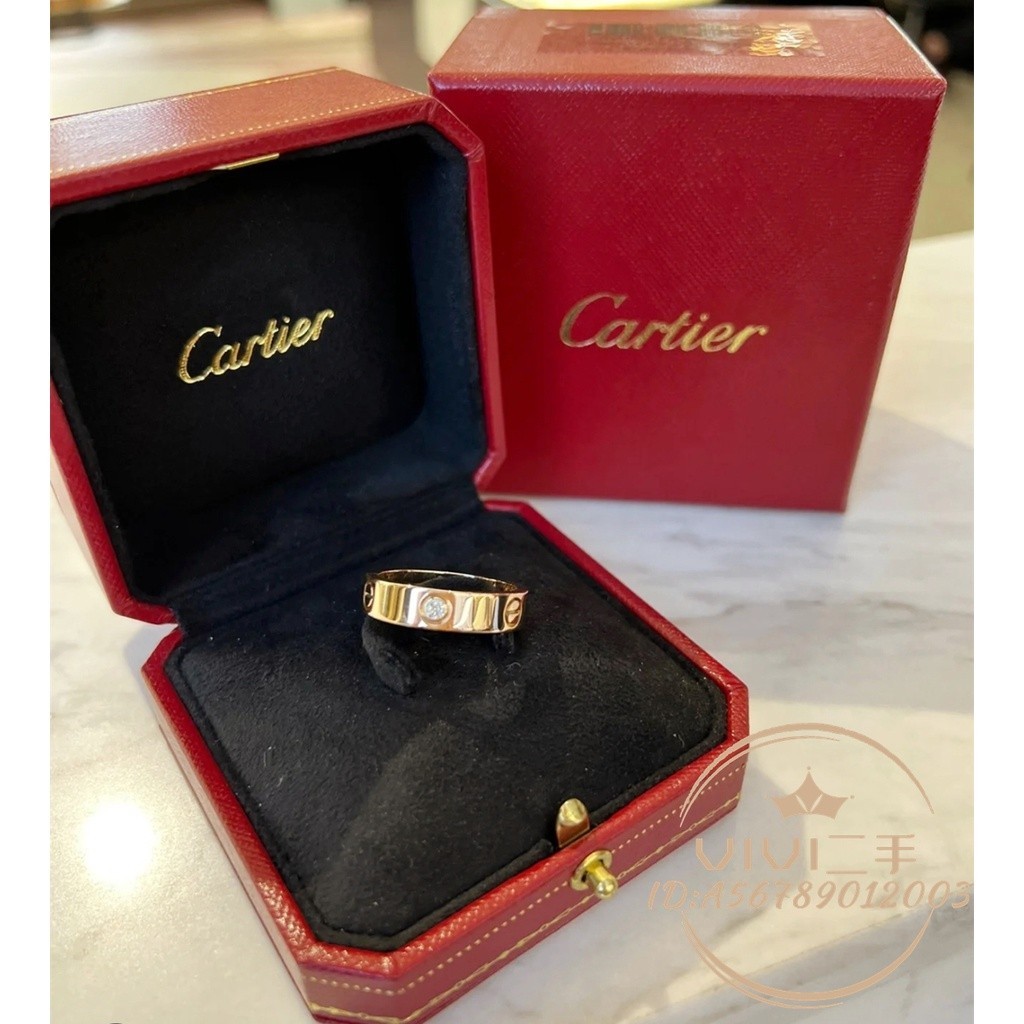 二手Cartier 卡地亞 LOVE系列 18K玫瑰金戒指 三鑽款 寬版戒指 鑽戒 B4087500