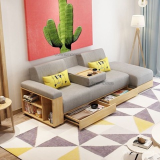 現代簡約小戶型沙發 客廳抽屜儲物沙發 可收納多功能日式三人佈藝沙發床兩用 收納沙發 多功能沙發
