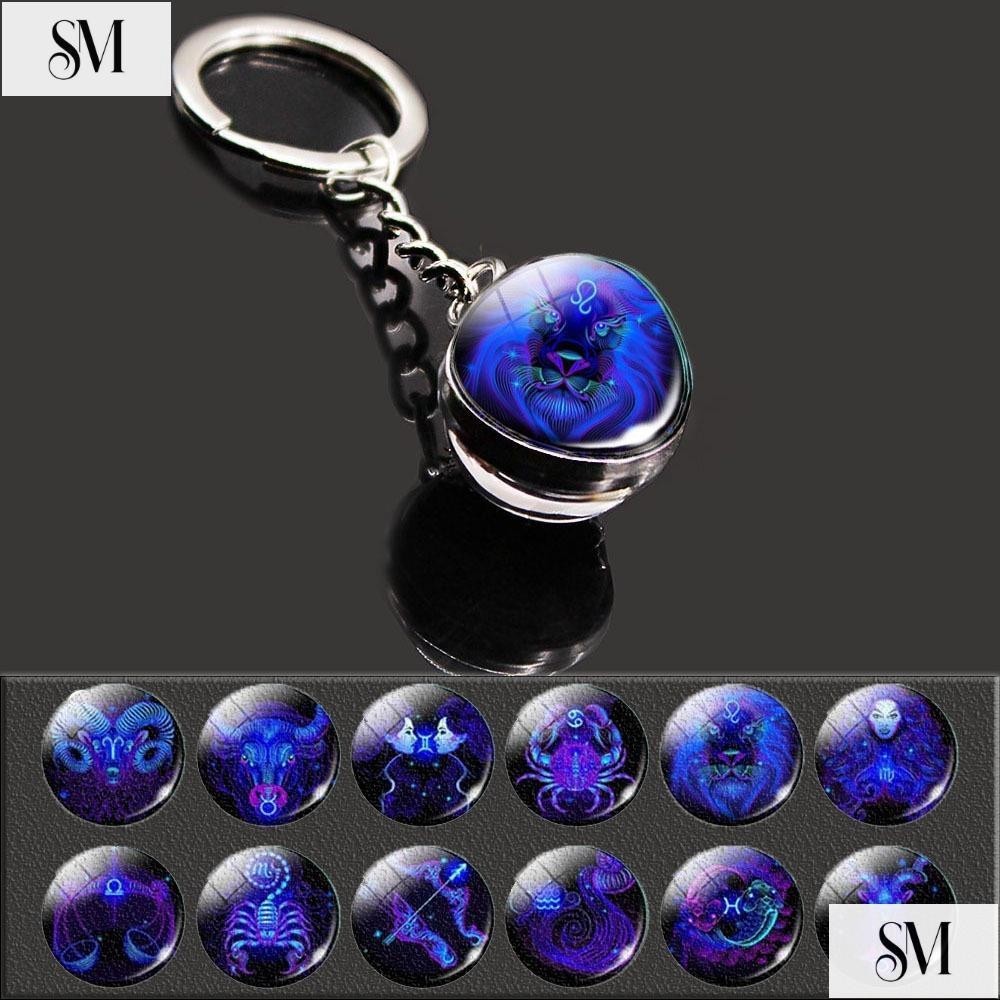 【SYM】生日禮物飾品 夜光雙面天蠍 12 星座生肖鑰匙扣 玻璃球鑰匙 扣鑰匙圈