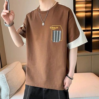 簡約口袋T恤男|大碼82.5公斤男裝上衣|夏季薄款短袖上衣|修身字母刺繡上衣|休閒百搭打底衫|印花拼接t恤|韓版圓領上衣