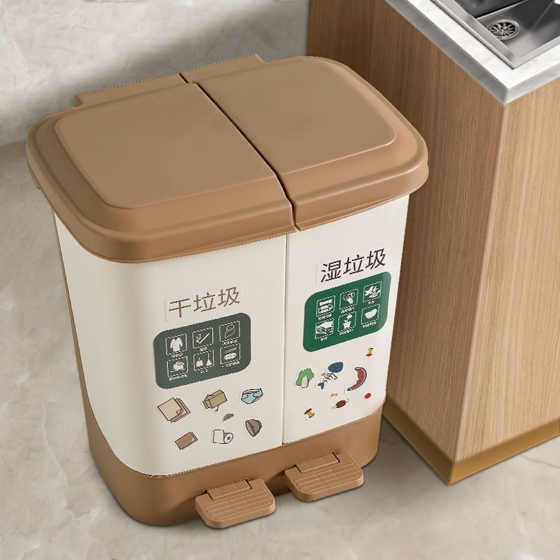 &gt;台灣好物服务优质&lt;-垃圾分類垃圾桶大容量腳踏式有帶蓋家用二合一廚房專用環保收納筒