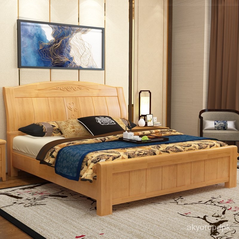 工廠直銷 網紅爆款免運加厚橡木實木床工廠直銷1.8米雙人床傢用臥室木床1.5m高箱儲物床床 主臥床 雙人床 床架 床頭靠
