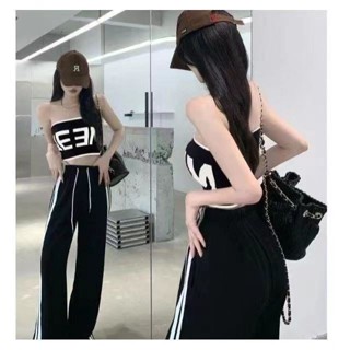 TK推薦✈字母抹胸小吊帶裹胸無肩帶外穿新款針織上衣女甜辣純欲短款打底吊帶上衣 小可愛 女裝 背心女 衣服 短版上衣