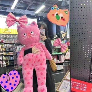 爆款特賣 可愛波點貓咪靠墊 公仔 玩偶 佈娃娃 毛絨玩具 生日禮物 長條抱枕 睡覺娃娃 交換禮物 貓咪公仔 女