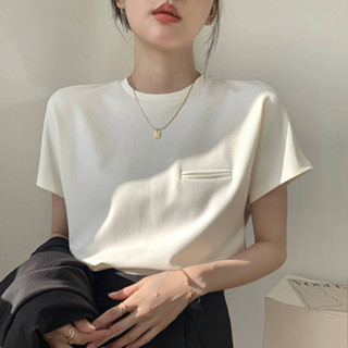 韓版上衣 女生上衣 白色T恤 2024年春夏新款短袖 純棉圓領上衣 設計感小眾體恤 寬鬆上衣 DAJA