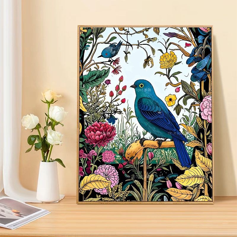 【新款熱推】藍色花園數字油畫diy填色自己動手涂色涂鴉油彩客廳房間裝飾掛畫