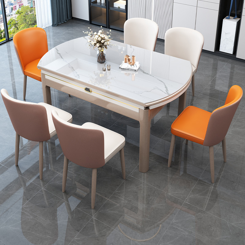 熱銷 轻奢岩板餐桌椅组合现代简约家用小户型可伸缩折叠变圆实木饭桌子