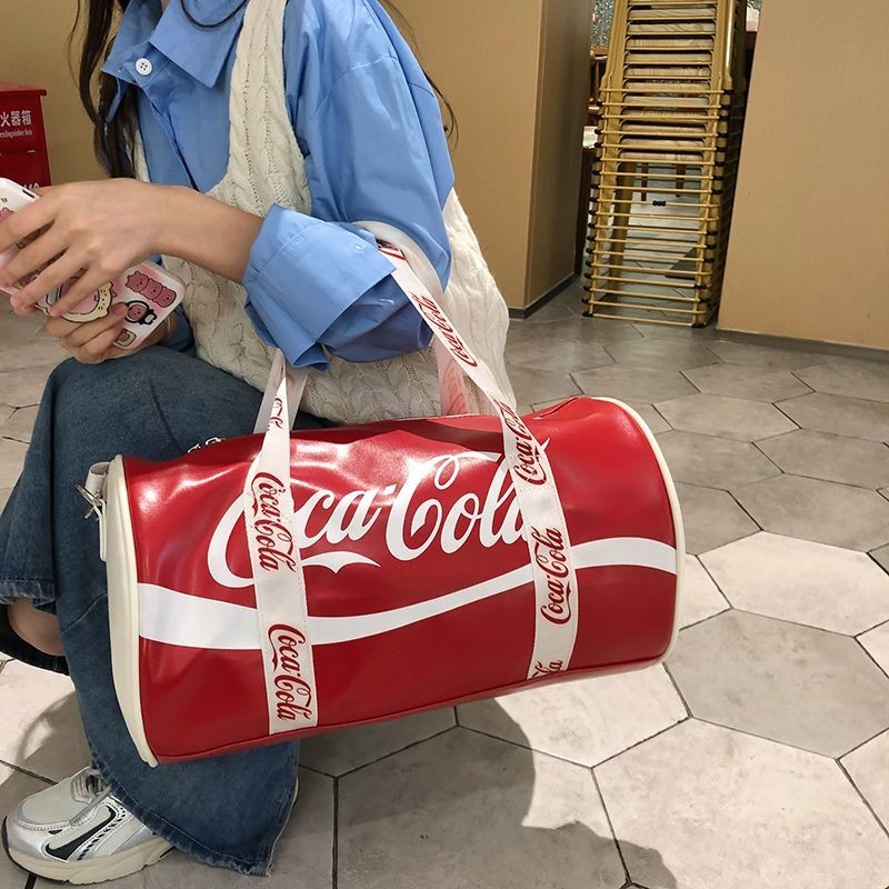 圓筒包✨斜挎包 瑜伽健身包女韓版大容量斜跨運動短途旅行包新款學生行李包 女包 個性包包
