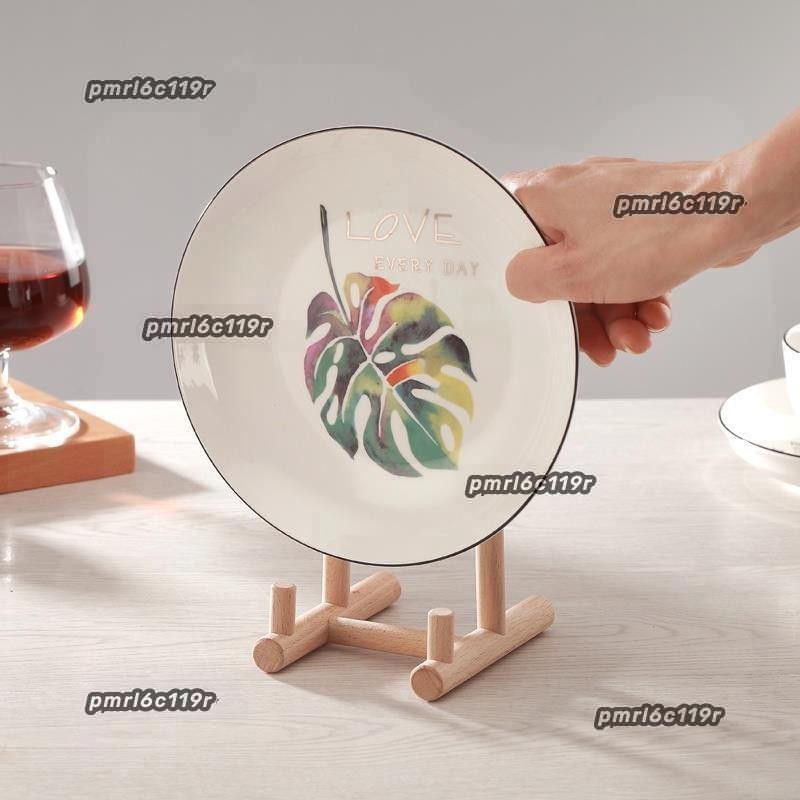 【展示架】 圓盤瓷盤子支架擺盤茶餅相框 托架 實木餐盤 托盤 架工藝品時鐘 展示架 斯奈爾