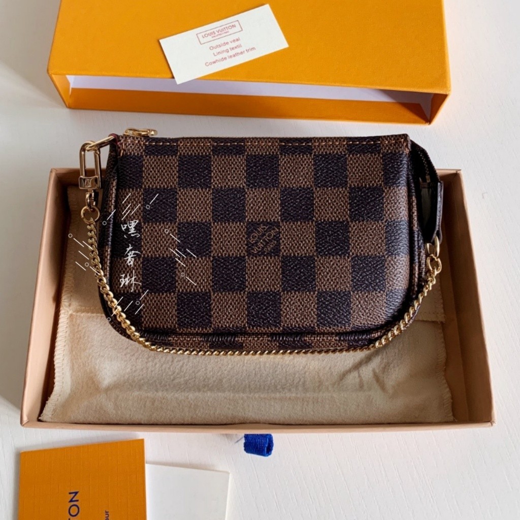 二手精品 路易威登 LV POCHETTE 棕色 棋盤格 麻將包 鏈條包 錢包 手拿包 N58009