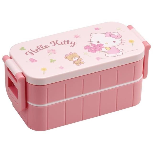 【現貨】小禮堂 Hello Kitty 雙扣雙層便當盒 (花束款)