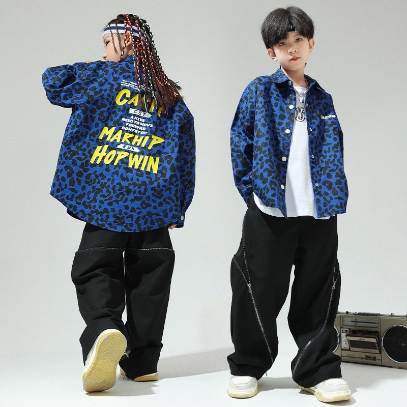 臺灣出貨 兒童外套 兒童街舞潮 服 男童嘻哈hiphop迷彩外套 演出 服 女童爵士舞錶演 服 套 裝 女童外套