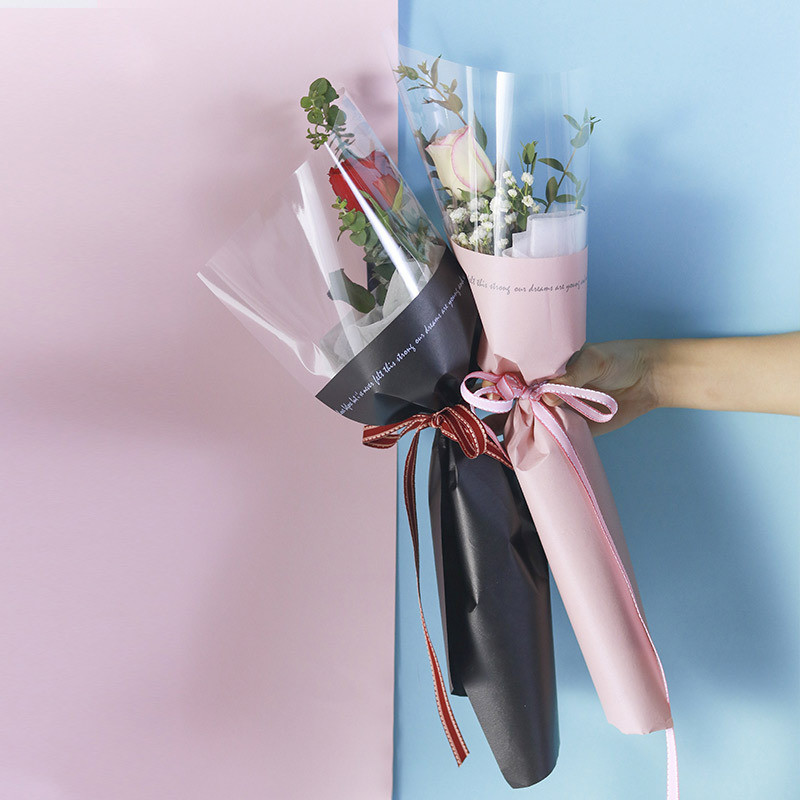 花束包裝材料母親節花袋diy半透明單支防水鮮花包裝袋多支玫瑰花束包裝材料