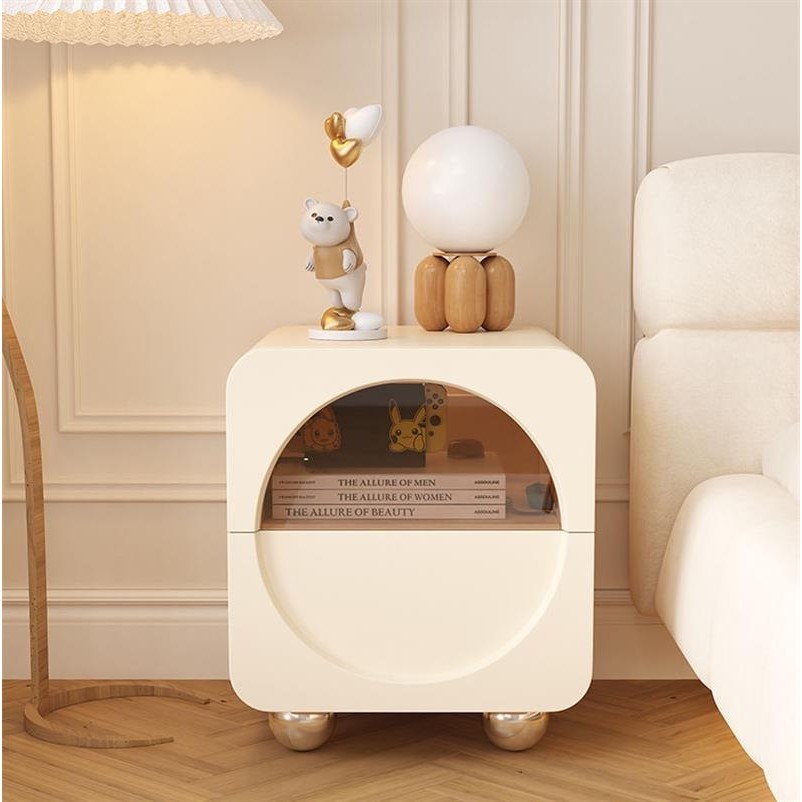 🌟艾尼斯精選🌟法式奶油風床頭櫃簡約現代實木創意床邊櫃小臥室皮質收納置物櫃
