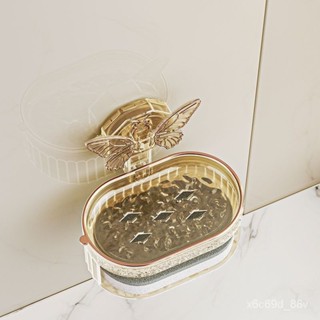 🔥臺灣/出貨🔥蝴蝶吸盤肥皂盒免打孔壁掛式傢用衛生間雙層加厚香皂盒瀝水置物架 W0S6