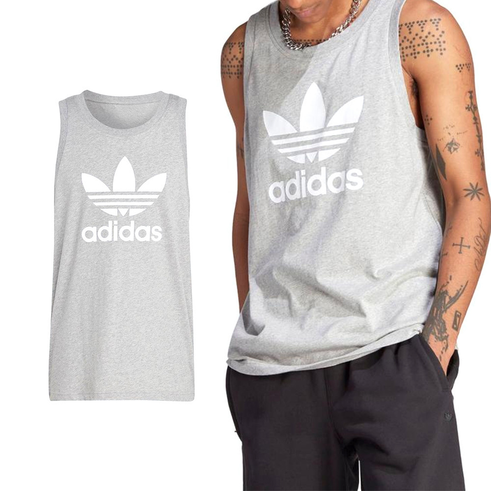 Adidas Trefoil Tank 男款 灰色 三葉草 圓領 純棉 休閒 舒適 運動 休閒 背心 IM2082